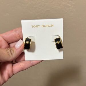 Tory Burch Black and Gold Hoop Earrings